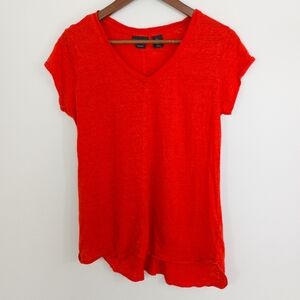 Tahari 100% Linen V Neck Top Red Size Large